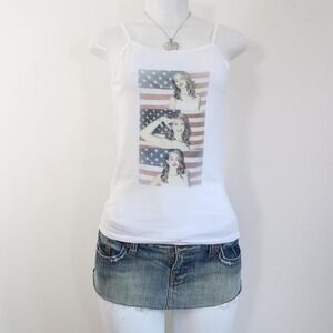 y2k lana del rey graphic cami white ribbed tank americana